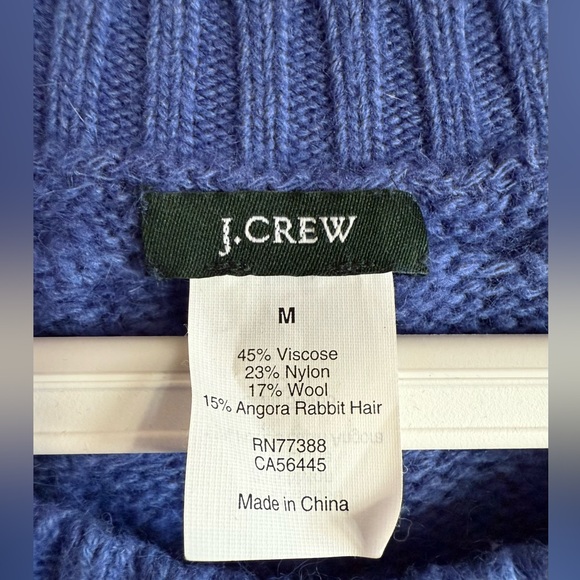 J.Crew Basketweave Cable Knit Wool Angora Sweater Royal Blue Crewneck Medium - Picture 3 of 15